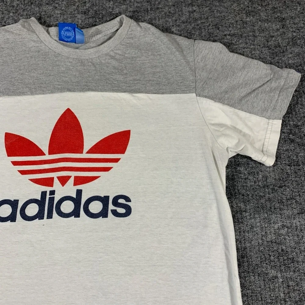 Adidas T Shirt Mens‎ Extra Large White Gray Trefoil Logo Short Sleeve Crewneck